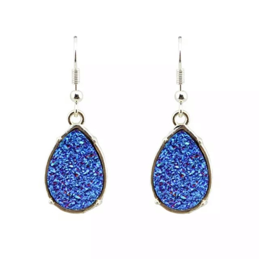 NEW!💙💎BLUE DRUZY TEARDROP EARRINGS!💎💙GORGEOUS! - Picture 2 of 5